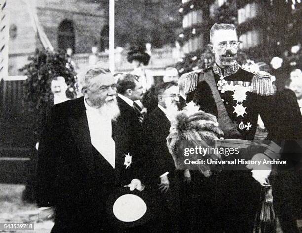 Photograph of President Cl_ment Armand Fallires French politician, president of the French republic, and King Gustaf V of Sweden in Stockholm. Dated...