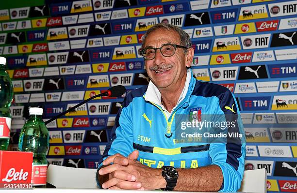 Doctor of Italy Enrico Castellacci speaks with the media during a press conference at Casa Azzurri on June 29, 2016 in Montpellier, France.