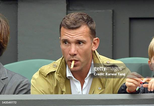 Andriy Shevchenko attends day three of the Wimbledon Tennis Championships at Wimbledon on June 29, 2016 in London, England.