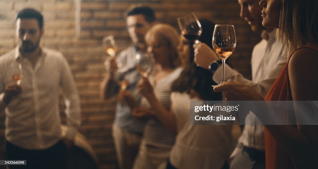 Wine tasting in a wine cellar.