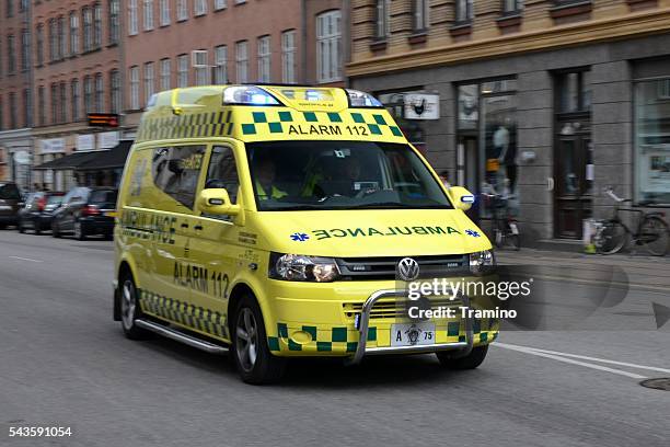 ambulance on the street - danish culture stock pictures, royalty-free photos & images