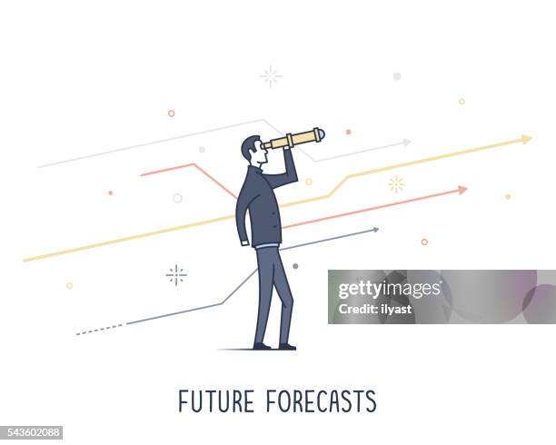 bildbanksillustrationer, clip art samt tecknat material och ikoner med future forecasting - man tittar ut