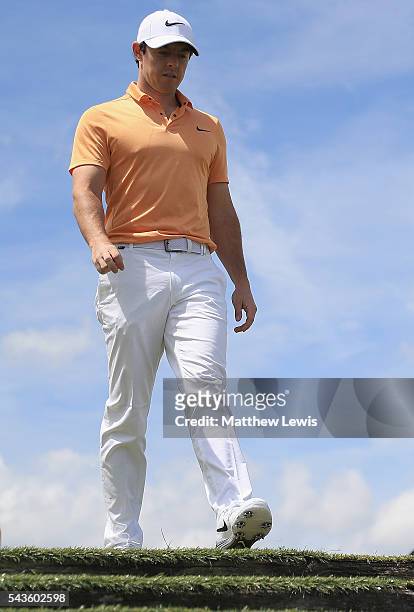 Rory McIlroy of Northern Ireland looks on during a pro-am round ahead of the 100th Open de France at Le Golf National on June 29, 2016 in Paris,...