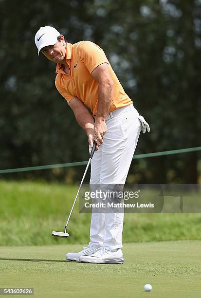 Rory McIlroy of Northern Ireland in action during a pro-am round ahead of the 100th Open de France at Le Golf National on June 29, 2016 in Paris,...