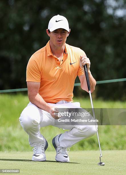 Rory McIlroy of Northern Ireland in action during a pro-am round ahead of the 100th Open de France at Le Golf National on June 29, 2016 in Paris,...