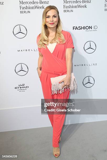 Regina Halmich attends the Minx by Eva Lutz show during the Mercedes-Benz Fashion Week Berlin Spring/Summer 2017 at Erika Hess Eisstadion on June 29,...