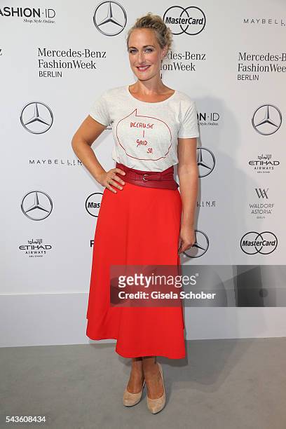 Eva Mona Rodekirchen attends the Rebekka Ruetz show during the Mercedes-Benz Fashion Week Berlin Spring/Summer 2017 at Erika Hess Eisstadion on June...