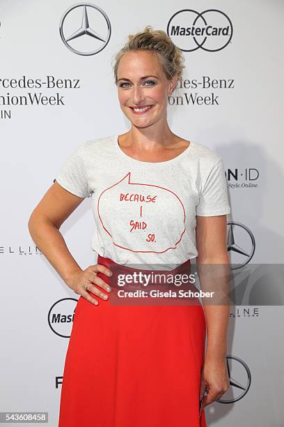 Eva Mona Rodekirchen attends the Rebekka Ruetz show during the Mercedes-Benz Fashion Week Berlin Spring/Summer 2017 at Erika Hess Eisstadion on June...