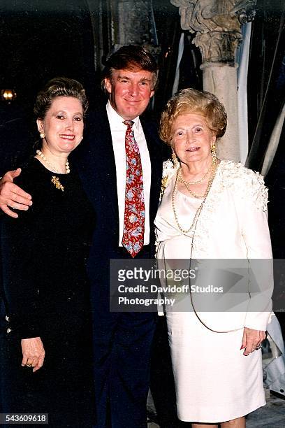 Group portrait of, from left, American banker Elizabeth Trump Grau, her brother businessman Donald Trump, and their mother Mary Trump as they pose...
