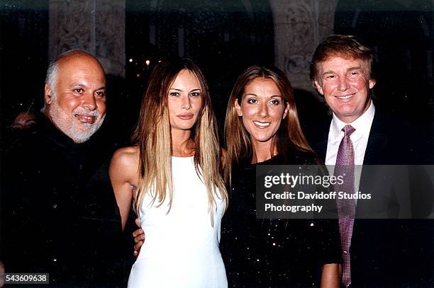 Group portrait of, from left, Canadian music promoter Rene Angelil , model Melania Knauss, Angelil's wife musician Celine Dion, and Knauss's future...