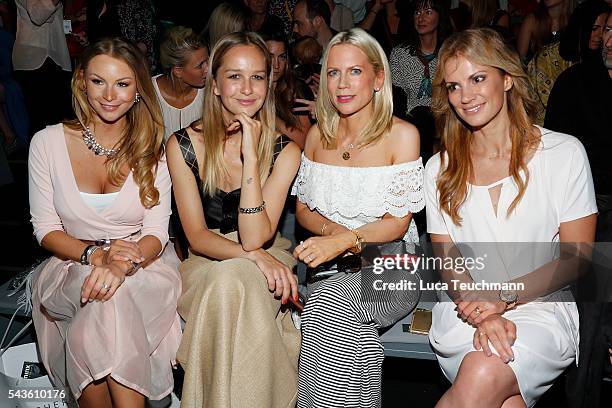 Jana Julie Kilka, Esther Seibt, Tamara von Nayhauss and Kerstin Linnartz attend the Minx by Eva Lutz show during the Mercedes-Benz Fashion Week...