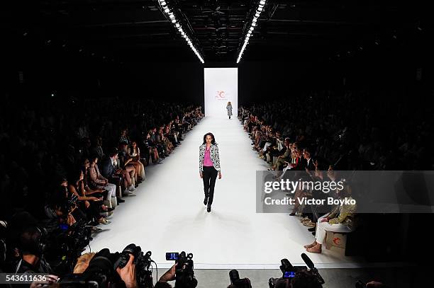 Model Abiba Makoya Bakayoko walks the runway at the Anja Gockel show during the Mercedes-Benz Fashion Week Berlin Spring/Summer 2017 at Erika Hess...