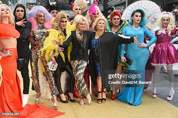 Joanna Lumley and Jennifer Saunders pose with guests at the World Premiere of "Absolutely Fabulous: The Movie" at Odeon Leicester Square on June 29,...