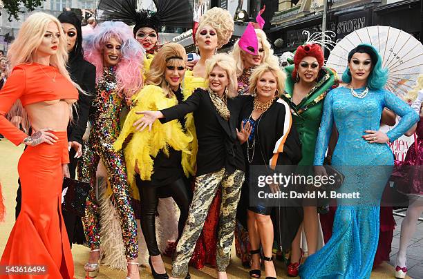 Joanna Lumley and Jennifer Saunders pose with guests at the World Premiere of "Absolutely Fabulous: The Movie" at Odeon Leicester Square on June 29,...