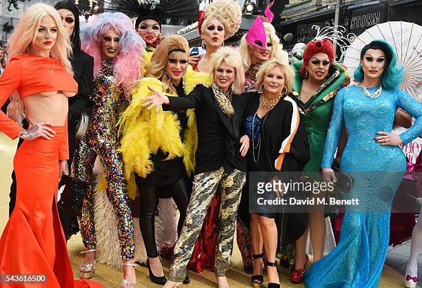 Joanna Lumley and Jennifer Saunders pose with guests at the World Premiere of "Absolutely Fabulous: The Movie" at Odeon Leicester Square on June 29,...