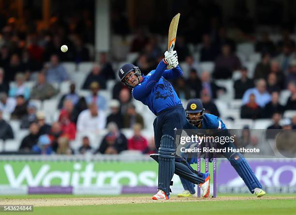 Jason Roy of England drives the ball to the boundary during the 4th Royal London ODI between England and Sri Lanka at The Kia Oval on June 29, 2016...