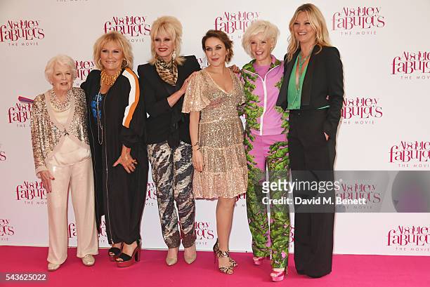 June Whitfield, Jennifer Saunders, Joanna Lumley, Julia Sawalha, Jane Horrocks and Kate Moss attend the World Premiere of "Absolutely Fabulous: The...