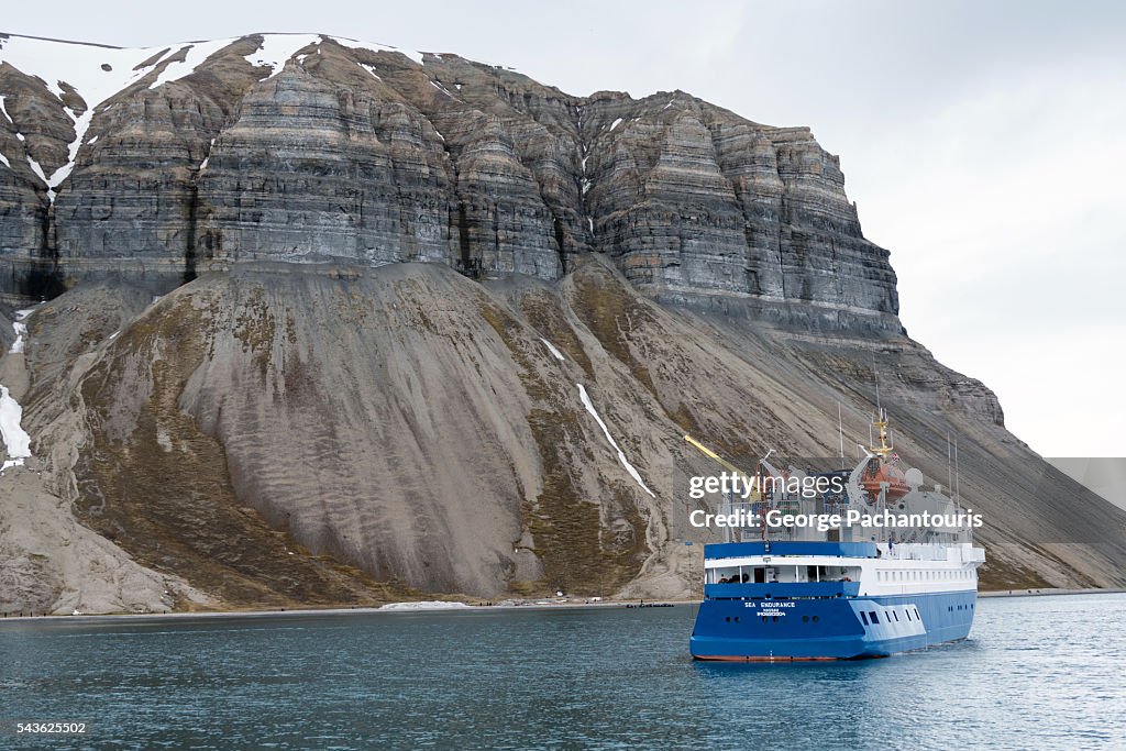 Tourist boat on Svalbard archipelago