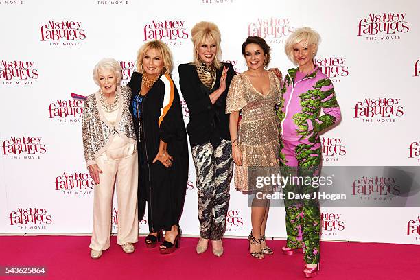 June Whitfield, Jennifer Saunders, Joanna Lumley, Julia Sawalha and Jane Horrocks attend the World Premiere of "Absolutely Fabulous: The Movie" at...