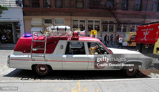 Ecto1 parked on the street during Lyft Ghost Mode, In Partnership With Sony And "Ghostbusters" on June 29, 2016 in New York City.