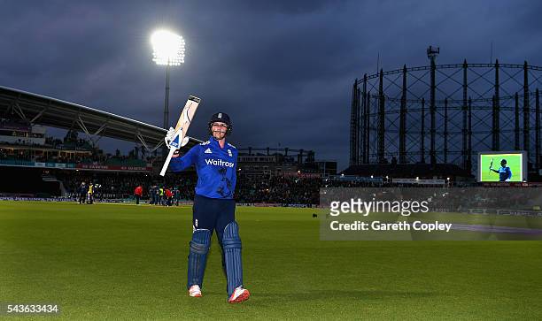 Jason Roy of England leaves the field after scoring 162 runs during the 4th ODI Royal London One Day International match between England and Sri...