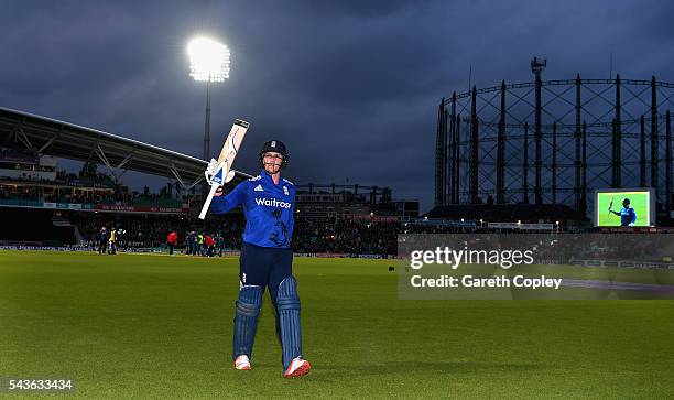 Jason Roy of England leaves the field after scoring 162 runs during the 4th ODI Royal London One Day International match between England and Sri...