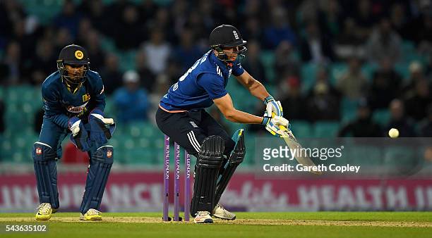 Jos Buttler of England bats during the 4th ODI Royal London One Day International match between England and Sri Lanka at The Kia Oval on June 29,...