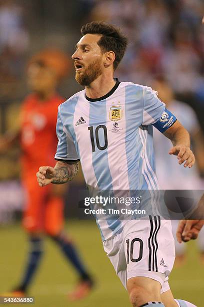 Lionel Messi of Argentina in action during the Argentina Vs Chile Final match of the Copa America Centenario USA 2016 Tournament at MetLife Stadium...