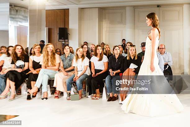 Model walks the runway at the Malaikaraiss defilee during the Der Berliner Mode Salon Spring/Summer 2017 at Kronprinzenpalais on June 28, 2016 in...