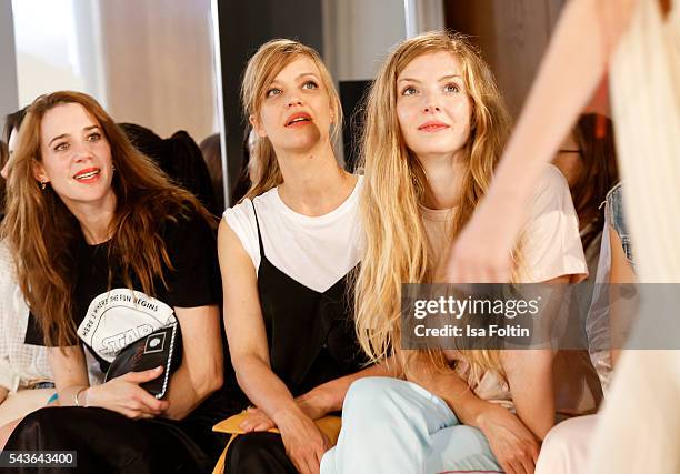 German actress Julia Malik, german actress Heike Makatsch and german actress Pheline Roggan attend the Malaikaraiss defilee during the Der Berliner...