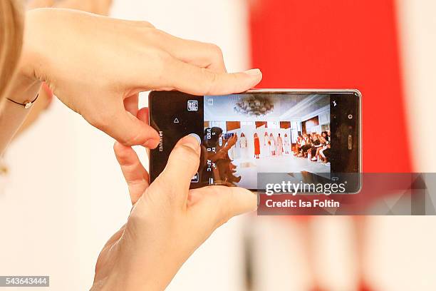 Models at the runway at the Malaikaraiss defilee during the Der Berliner Mode Salon Spring/Summer 2017 at Kronprinzenpalais on June 28, 2016 in...