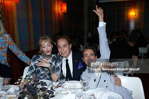 Arielle Dombasle, Gilles Dufour and Vincent Darre attend the Dinner following the Private View of "Francoise Sagan, Photographer" : Photo Exhibition...