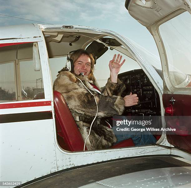 Alan Williams, lead singer with pop group The Rubettes aboard his private plane. The Rubettes first and biggest hit was "Sugar Baby Love" which was...