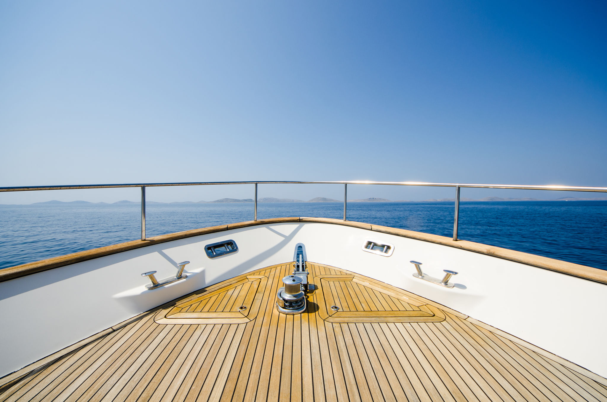 Wide angle shot of front of the yacht Wide angle shot of front of the yacht