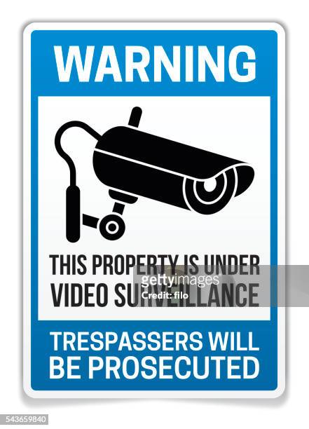 stockillustraties, clipart, cartoons en iconen met property under video surveillance warning sign - bewakingscamera