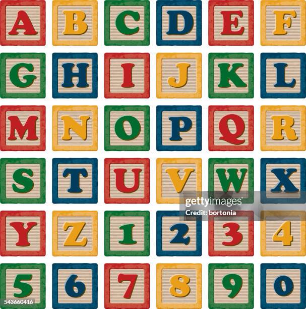 stockillustraties, clipart, cartoons en iconen met wooden children's toy alphabet blocks set - blocks