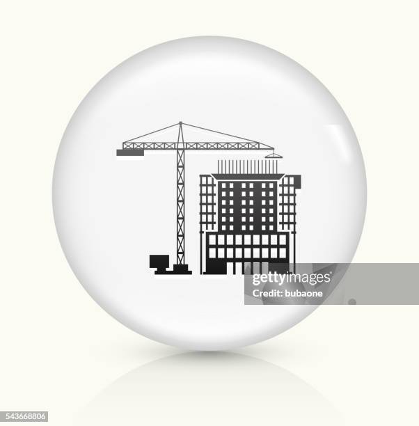 construction building icon on white round vector button - construction beam icon stock illustrations