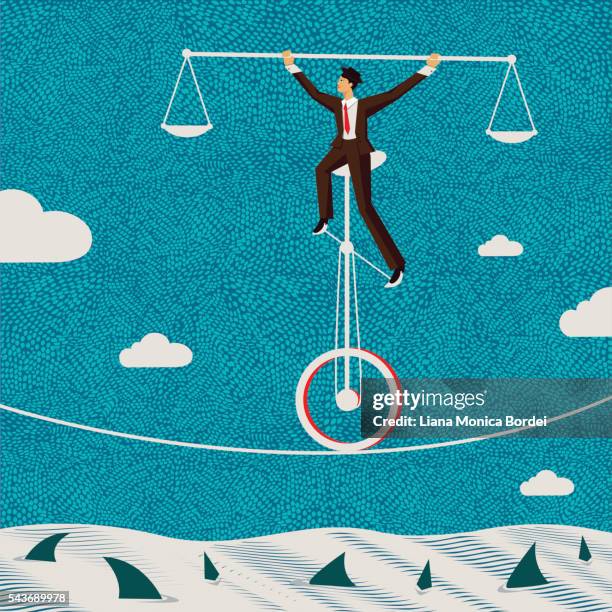 illustrazioni stock, clip art, cartoni animati e icone di tendenza di il fragile equilibrio di business - bilancia strumento