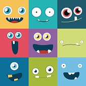 cartoon monster faces vector set. cute square avatars and icons