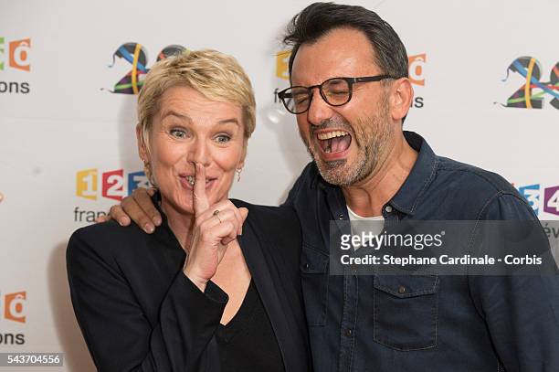 Journalist Elise Lucet and TV Host Frederic Lopez attend the France Television 2016/2017 Photocall on June 29, 2016 in Paris, France.