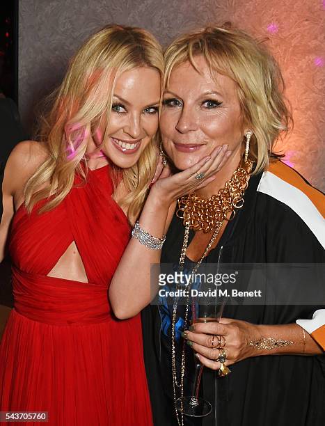 Kylie Minogue and Jennifer Saunders attend the World Premiere after party of "Absolutely Fabulous: The Movie" at Liberty on June 29, 2016 in London,...
