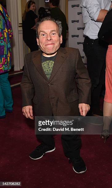 Warwick Davis attends the world premiere concert performance of "Eugenius!" at The London Palladium on June 29, 2016 in London, England.
