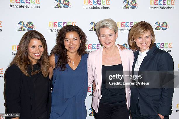 Tanyia Young, Anais Baydemir, Nathalie Rihouet and Valerie Maurice attend the 'Rendez-vous du 29' Photocall at France Television on June 29, 2016 in...