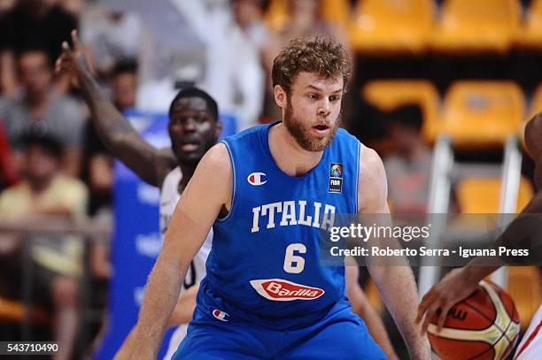 Nicolo Melli of Italy Basketball National Team in action during the friendly match between Italy and Canada at PalaDozza on June 26, 2016 in Bologna,...