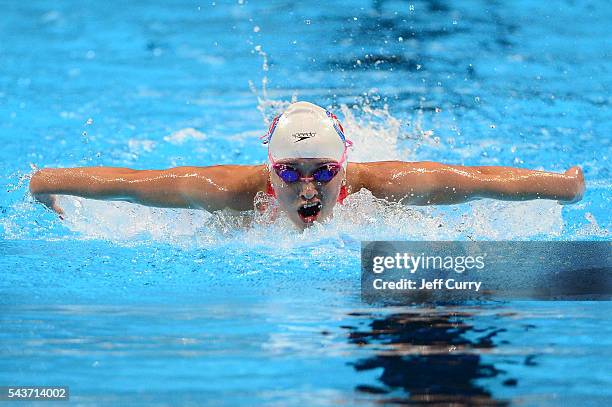 Cassidy Bayer of the United States competes in a semi-final heat for the Women's 200 Meter Butterfly during Day Four of the 2016 U.S. Olympic Team...