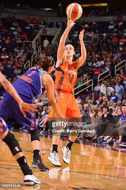 Kelly Faris of the Connecticut Sun shoots the ball against the Phoenix Mercury on June 29, 2016 at Talking Stick Resort Arena in Phoenix, Arizona....