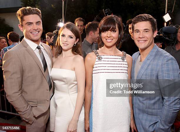 Actors Zac Efron, Anna Kendrick, Aubrey Plaza and Adam Devine attend the premiere of 20th Century Fox's "Mike and Dave Need Wedding Dates" at...