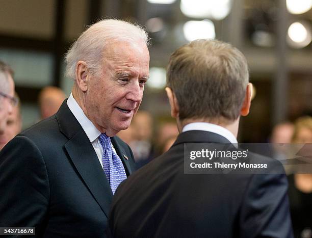 Brussels, Belgium, February 6, 2015. -- US Vice President Joseph Robinette "Joe" Biden, Jr is welcome by the President of the EU Council Donald Tusk...