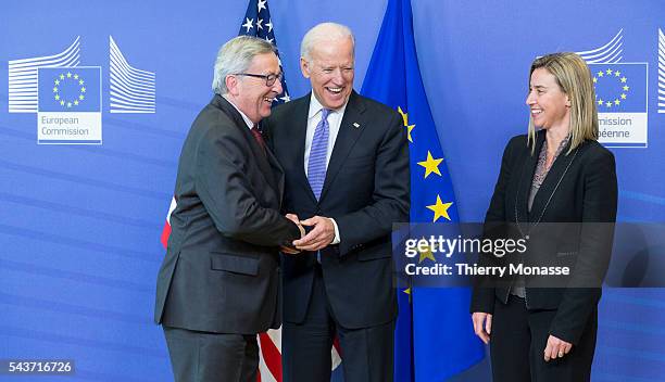 Brussels, Belgium, February 6, 2015. -- US Vice President Joseph Robinette "Joe" Biden, Jr. Is welcomed by European Commission President Jean-Claude...