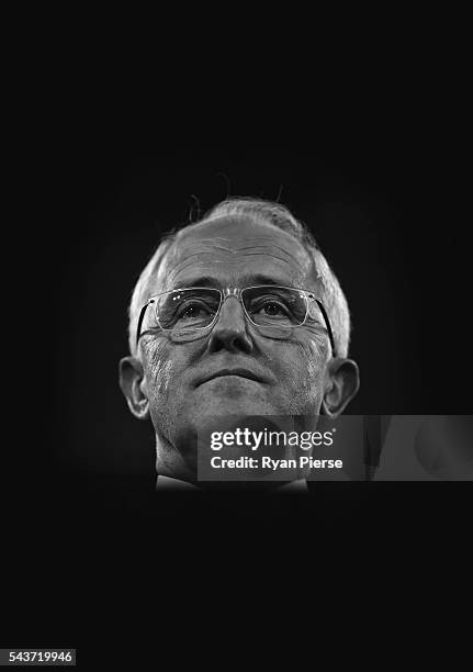 This image was processed using digital filters) Prime Minister Malcolm Turnbull delivers his election address to the National Press Club on June 30,...